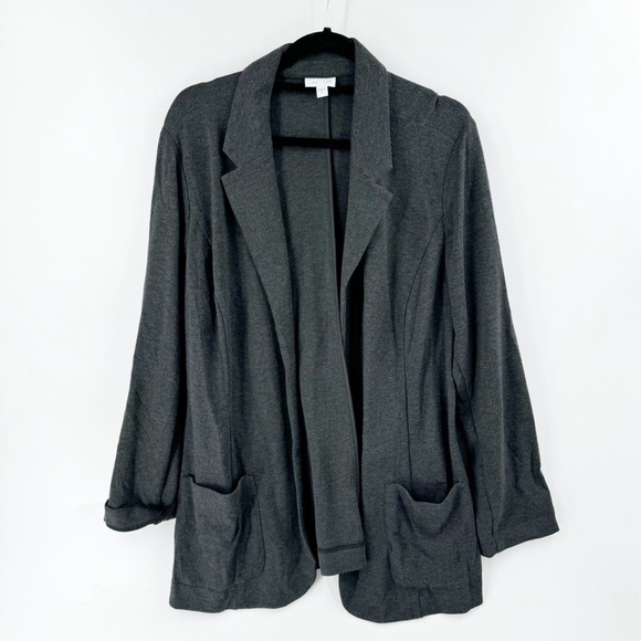 ✅ J.Jill Ponte Charcoal Open Front Cardigan Blazer Jacket X-LARGE POCKETS - Picture 1 of 6